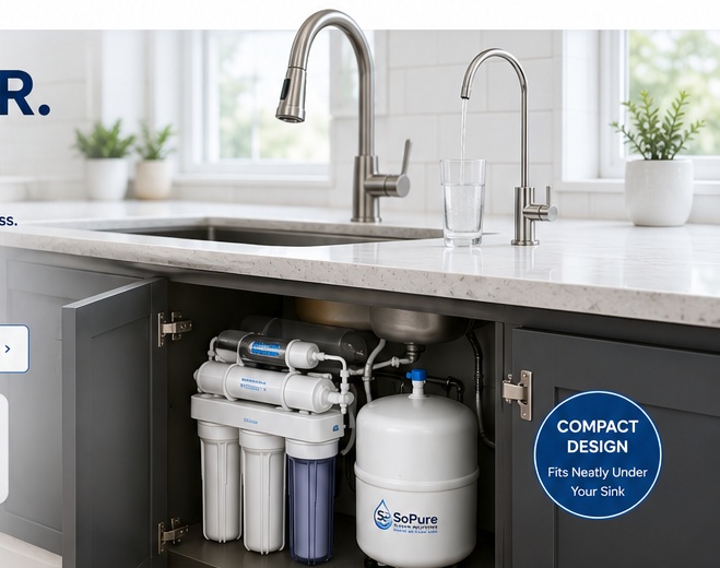 Modern kitchen with professionally installed reverse osmosis system